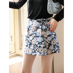 Cest_Blue flower jacquard mini skirt