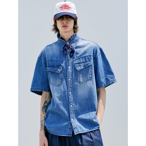 WASHED DENIM WESTERN SHIRT BLUE