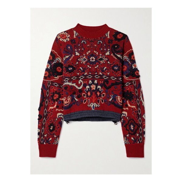 셸 트리밍 자수 자카드 니트 울 스웨터 레드 46376663162869310