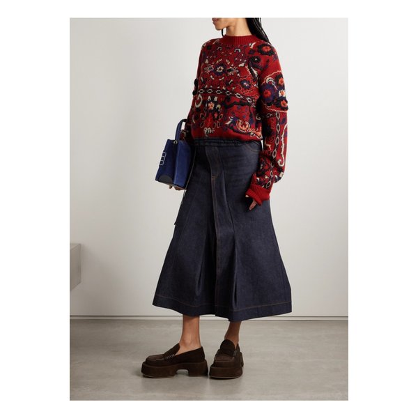 셸 트리밍 자수 자카드 니트 울 스웨터 레드 46376663162869310