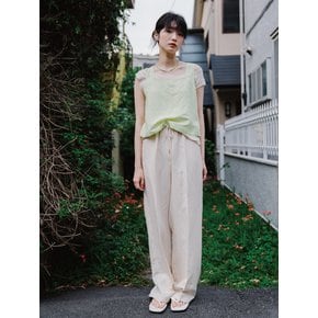 PALE BEIGE LINEN BLEND BANDING PANTS