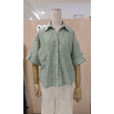 파프리카 스트라이프 언발 크롭셔츠SK2SH606J