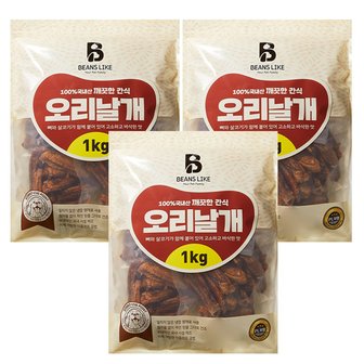 친절한도그씨 빈즈라이크 오리 날개 3kg (1kgx3팩) 대형견 애견간식