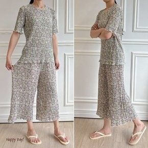 여성 꽃무늬바지 냉감 플 5부 8부 팬츠 플라워 쿨링 반팔 홈웨어 밴딩 패밀리룩