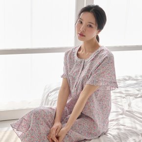 여성 면레이온 40수 꽃무늬 반팔 원피스 잠옷 5409D