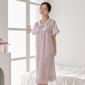여성 면레이온 40수 꽃무늬 반팔 원피스 잠옷 5409D