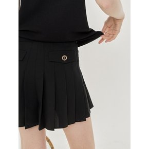 BUTTON-EMBELLISHED PLEATED SHORTS W/INNER PANTS_Black