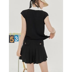 BUTTON-EMBELLISHED PLEATED SHORTS W/INNER PANTS_Black