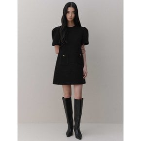 puff tweed mini dress_black