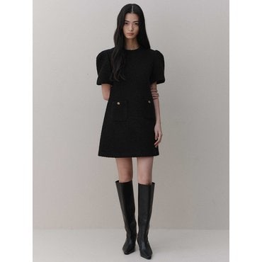 아르카익 puff tweed mini dress_black