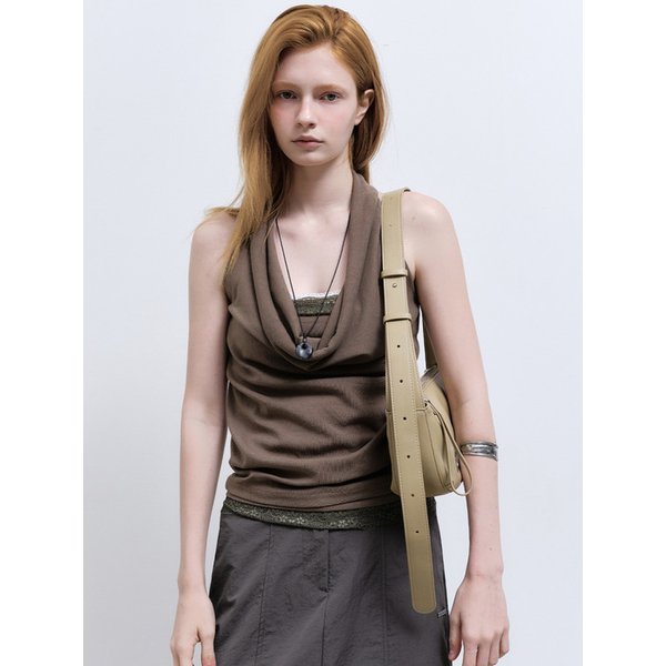 LAYERD DRAPE HALTER TOP_BROWN