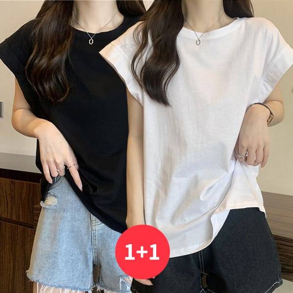 확대된 대표 나바바 / NT2627 여성 1 + 1 심플 데일리 캡소매 티셔츠