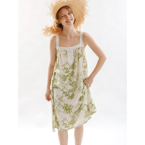 MJ_Floral lace trim slip pajama dress_GREEN