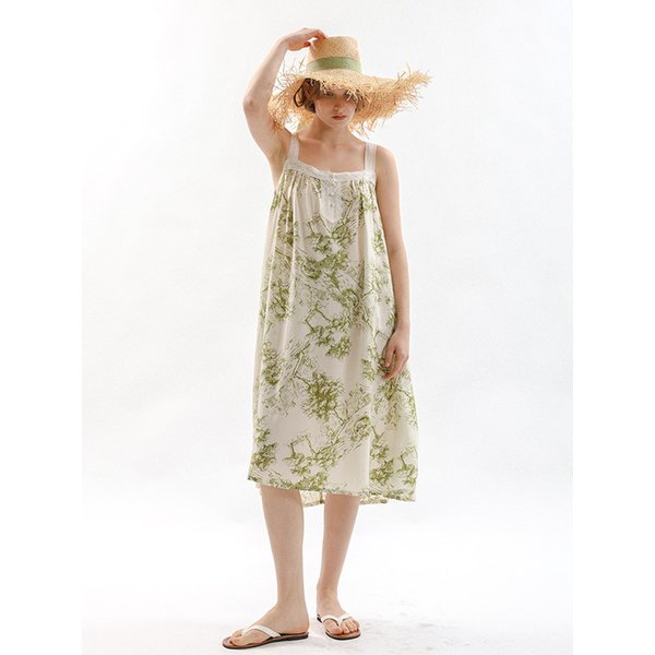 MJ_Floral lace trim slip pajama dress_GREEN