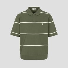 24SS 밀라노조직 세미오픈넥 스트라이프 티셔츠 - 올리브(BC4342C11J)