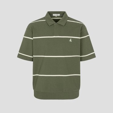 빈폴 24SS 밀라노조직 세미오픈넥 스트라이프 티셔츠 - 올리브(BC4342C11J)