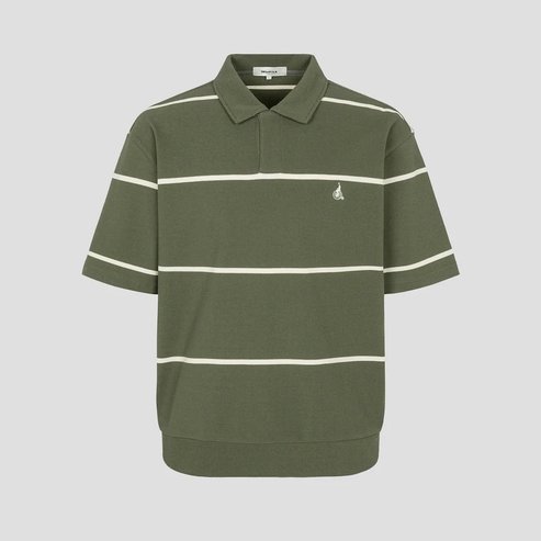 빈폴 24SS 밀라노조직 세미오픈넥 스트라이프 티셔츠 - 올리브(BC4342C11J)