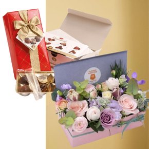 키스미 꽃상자+벨기에 초콜릿 선물 꽃다발 발렌타인데이 화이트데이 생일 프로포즈 꽃배달