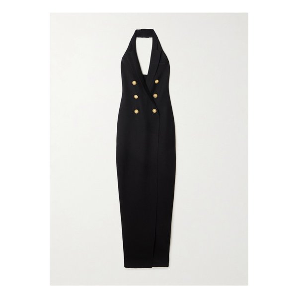 버튼 장식 니트 홀터넥 맥시 드레스 블랙 46376663162844110