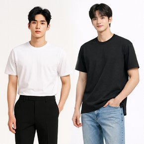세미오버핏 16수 레이어드 순면 반팔 라운드 티셔츠 쭉티 기본티
