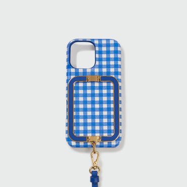 EENK Phone Case with Leather Strap - Blue Check