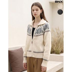 노르딕 눈꽃 자카드 카라 집업 니트_P439424399
