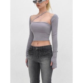 Knitwear Bolero Cross Sleeveless Set Gray