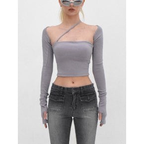 Knitwear Bolero Cross Sleeveless Set Gray