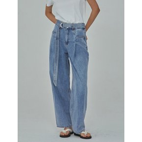 DENIM BELT TUCK WIDE LONG PANTS INDIGO