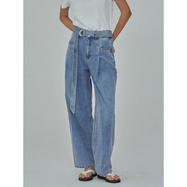 률앤와이 DENIM BELT TUCK WIDE LONG PANTS INDIGO