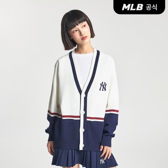 MLB [코리아공식] 바시티 컬러블럭 버튼 가디건 NY (Cream)