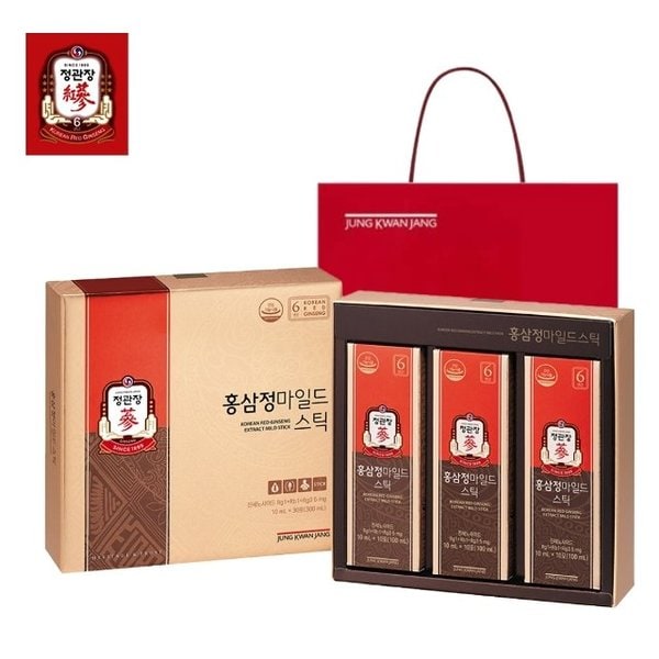 홍삼정 마일드스틱 10ml 30포+쇼핑백-선물포장 6년근 홍삼농축액 활기력 홍삼원 골드