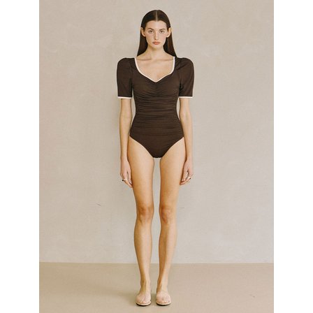 파도서울 Short-sleeve Shirring Swimsuit Brown