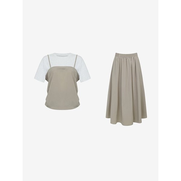 배색 뷔스티에 티셔츠 + 밴딩 치마 SET (VMOAE1558)