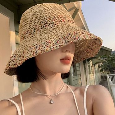 오너클랜 컬러 밀짚 여성 벙거지 여름 해변 모자 휴가 자외선차