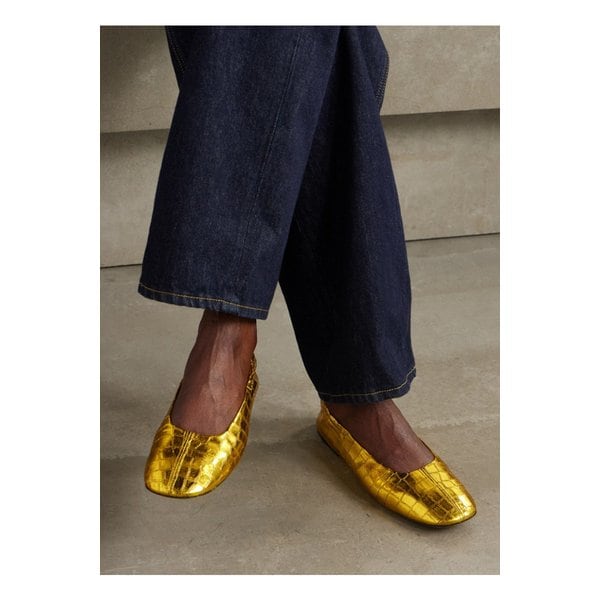 메탈릭 크로커다일 이펙트 가죽 발레리나 플랫 슈즈 1647597349818091