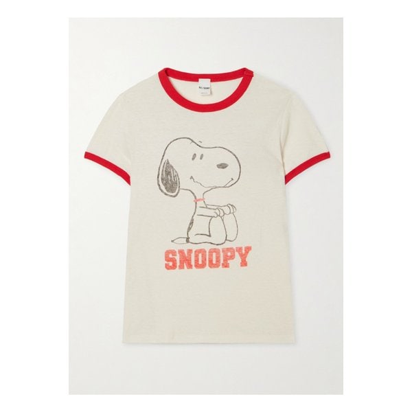 피너츠 60s 슬림 링거 프린트 코튼 저지 티셔츠 멀티컬러 46376663162900420