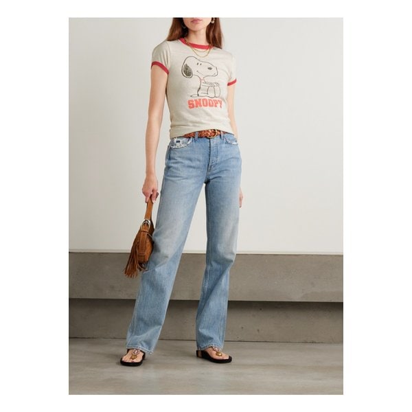 피너츠 60s 슬림 링거 프린트 코튼 저지 티셔츠 멀티컬러 46376663162900420