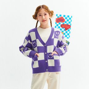 여아 체커보드 브이넥 캐주얼 가디건_P346893896