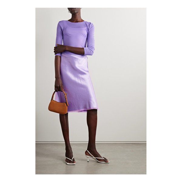 실크 시폰 트리밍 해머드 새틴 스커트 1647597306174394