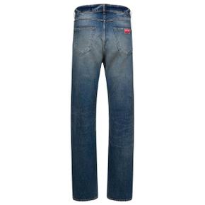 남성 Blue 5 Pocket Stonewashed Straight Jeans in Cotton Denim Man