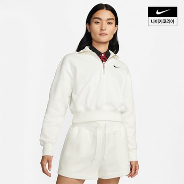 나이키 우먼스 나이키 스포츠웨어 피닉스 플리스 오버사이즈 하프집 크롭 스웻셔츠 NIKE DQ5768-133