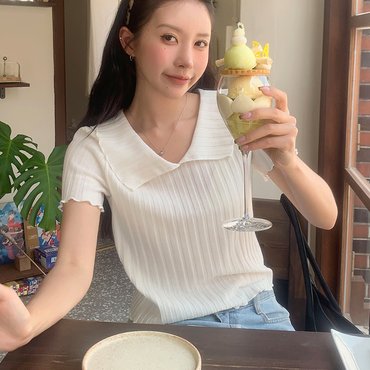 핫핑 케츠 오픈카라 골지 반팔니트티P000CQGQ