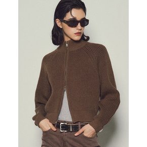 Wool Blend Two-Tone Full Zip Knit_CTK222(Brown)