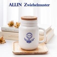 ALLIN 알린 쯔비벨블루 북유럽풍 세라믹 손잡이머그잔 450ML 2종(뚜껑포함4P) (알린코르크컵받침2P증정)