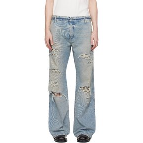 블루 체크 리페어 부츠컷 데님 진 AMBMJE1098 Aged Indigo