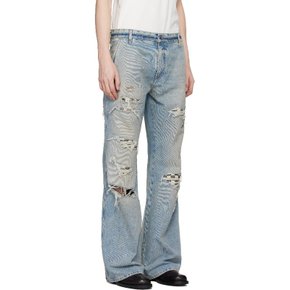 블루 체크 리페어 부츠컷 데님 진 AMBMJE1098 Aged Indigo