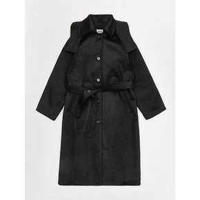 Wool Overfit Heavy Long  Hoodie Coat Black