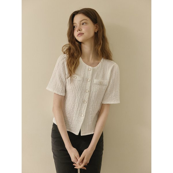 버튼 크링클 라운드 블라우스 (TMBAE7451)
