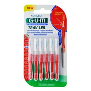 검 GUM Trav-Ler 치간 칫솔 레드 0.8mm, 6개